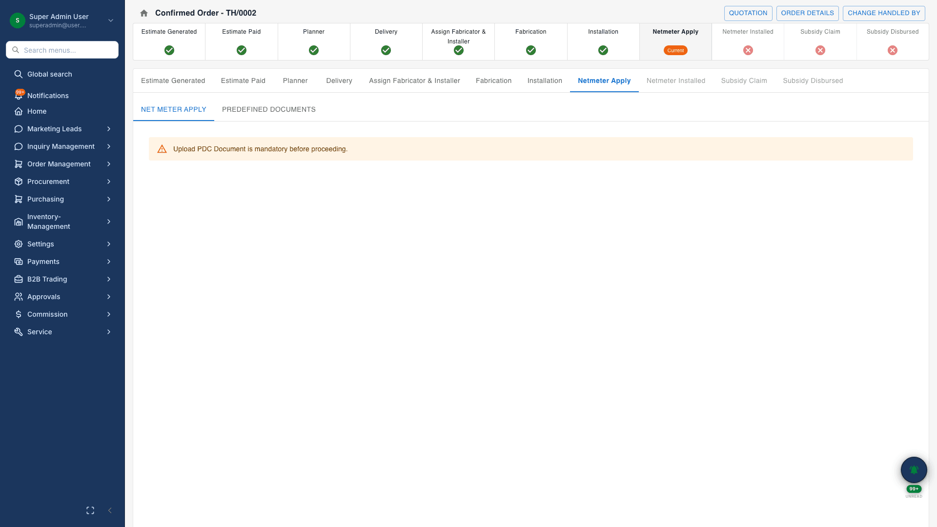 Solar order and payment pipeline in techHind CRM